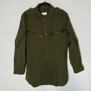 Vintage Canadian Army Green helicopter Pilot Zip Front Shirt S